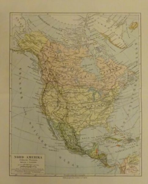 1898 - Nord-Amerika - politische Übersicht, Landkarte, alter Druck
